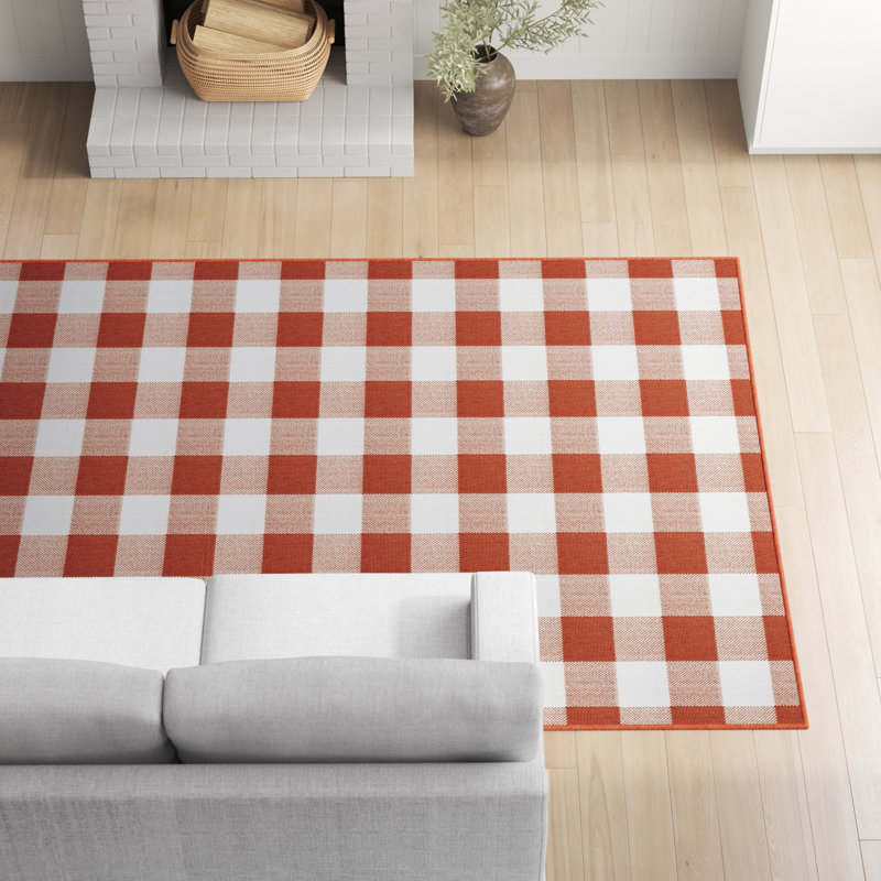 Mac Plaid Indoor / Outdoor Area Rug, Rectangle 5'3" x 7'6", Red/Ivory