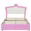 Lit tapissier avec 2 tiroirs et lumières à DEL, rose moderne et blanc, ensemble de rangement pour éclairage pleine grandeur, rose et blanc