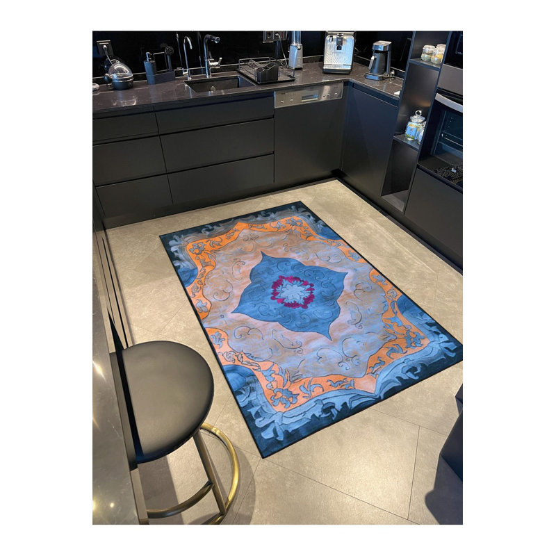 Tapis décoratif lavable à la machine à motif bleu traditionnel Paris Collection Paris