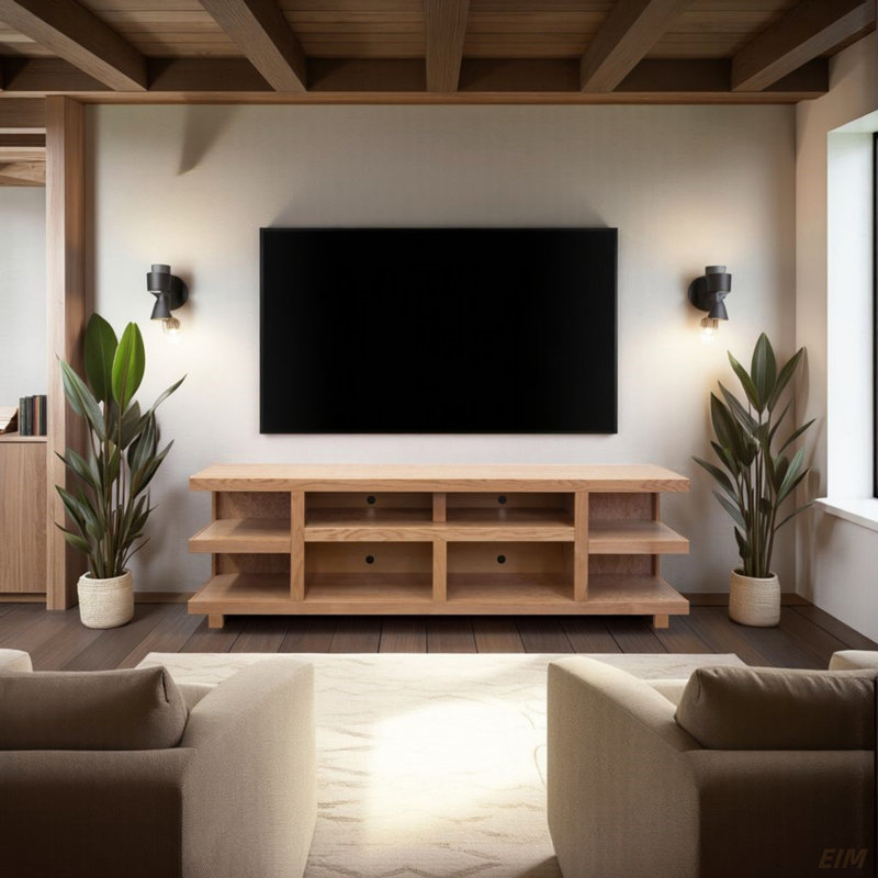 Meuble télé en bois massif Aspen, aucun assemblage requis, Naturel, H 25 po x L 85 po x l 17 po