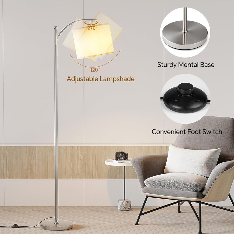 Arc Floor Lamp - Modern Metal Standing Light With Adjustable 3 Color Temperature Led Bulb For Living Room, Bedroom, Office