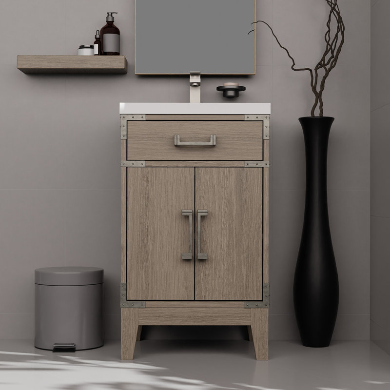 Meuble-lavabo simple 20 po X P 18 po P, comptoir en acrylique et Miroir, Gray, 20"
