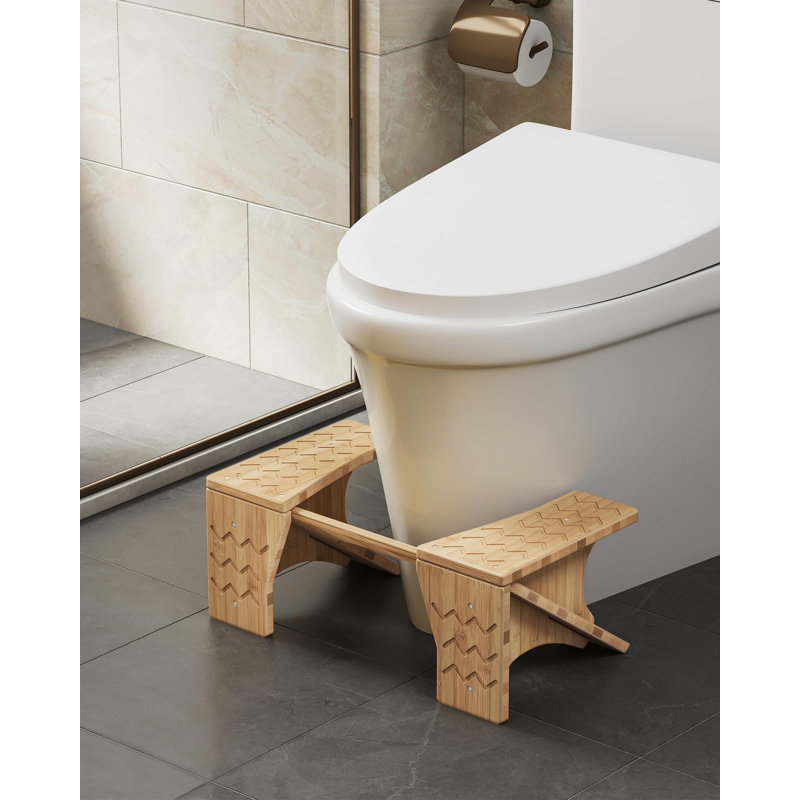 Bamboo Toilet Stool, Adjustable Poop Stool With Non-Slip Grooves, Height Convertible To 6.9 Or 9.5 Inches, Squat Potty Stool For Bathroom, Space-Saving, Light Bamboo