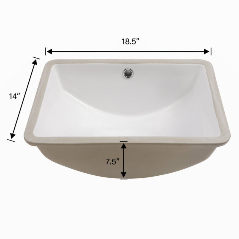 18.5" x 14" White Ceramic Rectangular Undermount Bathroom Sink