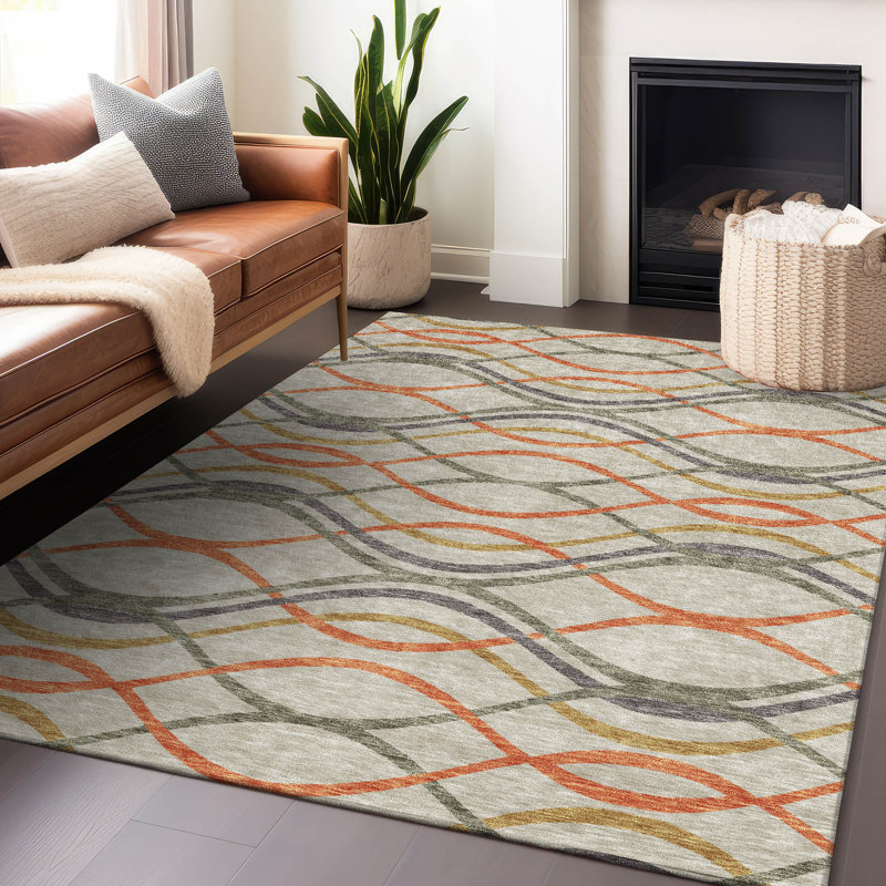 Premium Machine Washable Prisco Orange Rug, Rectangle 3' x 5'
