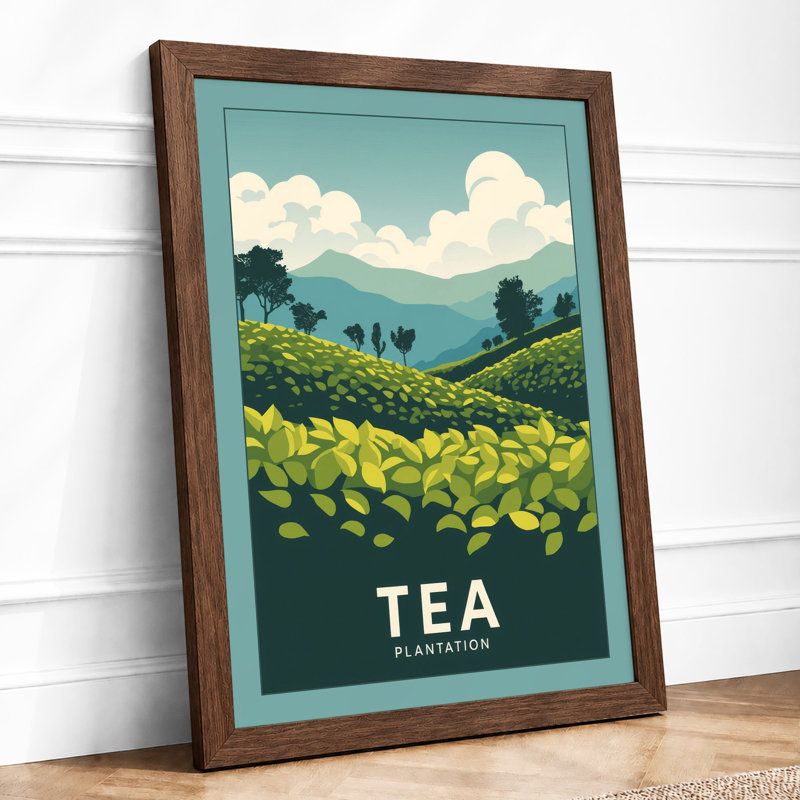 Tea Plantation Landscape Modern - Framed Print, Walnut, A4 - 29.7 x 21.0 cm