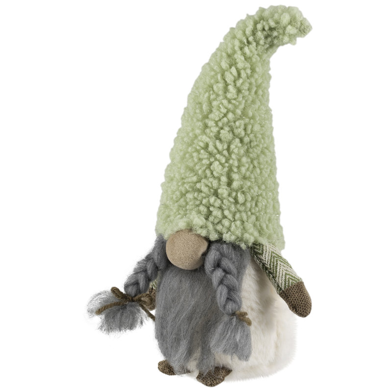 Figurine de Noël fille gnome en chapeau de fausse fourrure - 12 po - Vert
