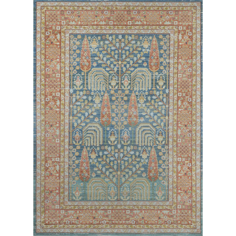 Tapis oriental bleu / beige Hatton, Rectangle 5 pi 3 po x 7 pi 3 po