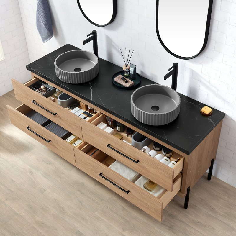 Meuble-lavabo double en chêne nord-américain Kaminski, 72"
