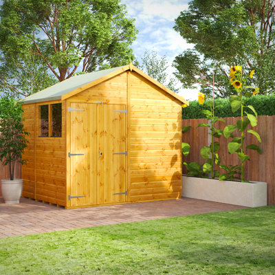 Powersheds Timber Tongue & Groove Apex Garden Shed, Double Doors