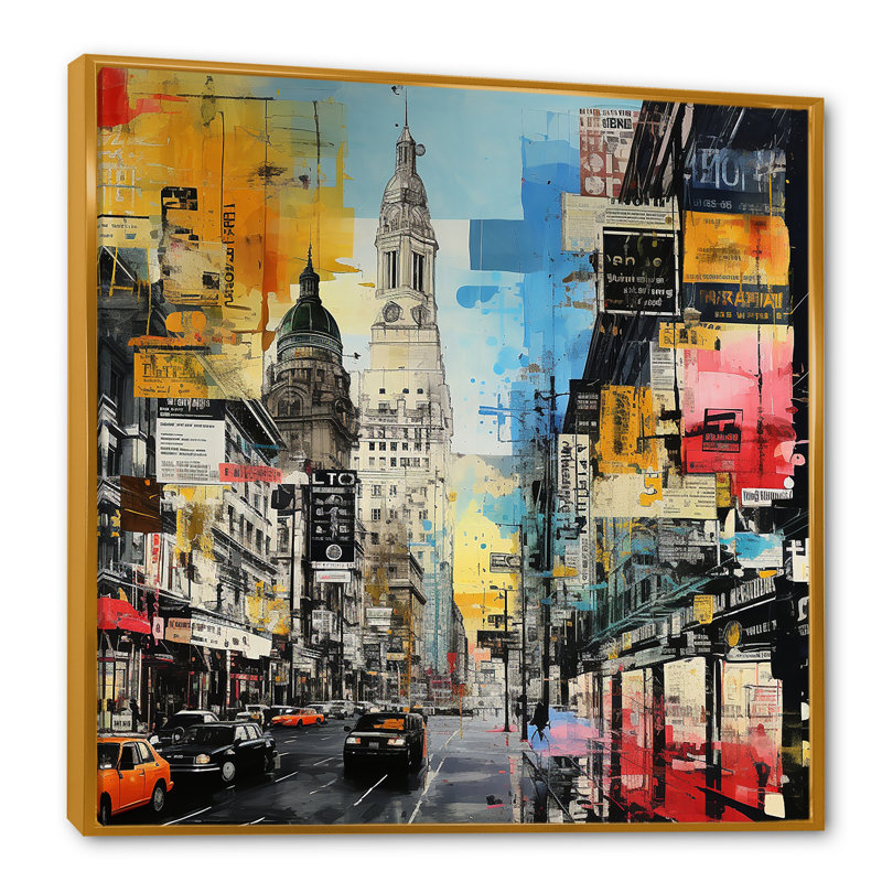 Munich City Popart - Munich, art mural, Cadre flottant doré, H 16 po x l 16 po x P 1 po
