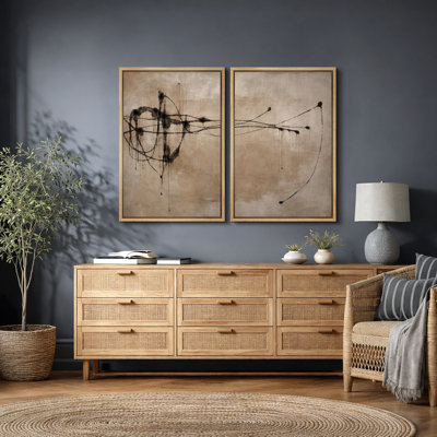 Minimalist Black Line Abstract Artwork, Living Room Pictures, Framed Canvas Giclee Print Wall Art