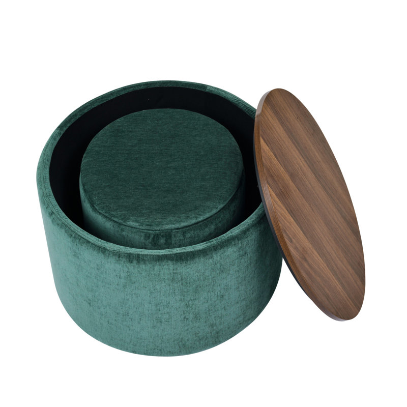 Versatile Chenille Storage Ottoman With Stylish Design And Practical Functionality, Dark Green
