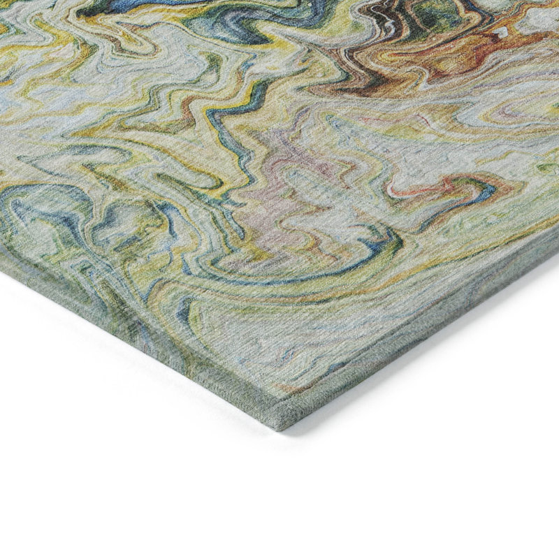 Tapis intérieur lavable abstrait ivoire 9 pi x 12 pi bleu et jaune