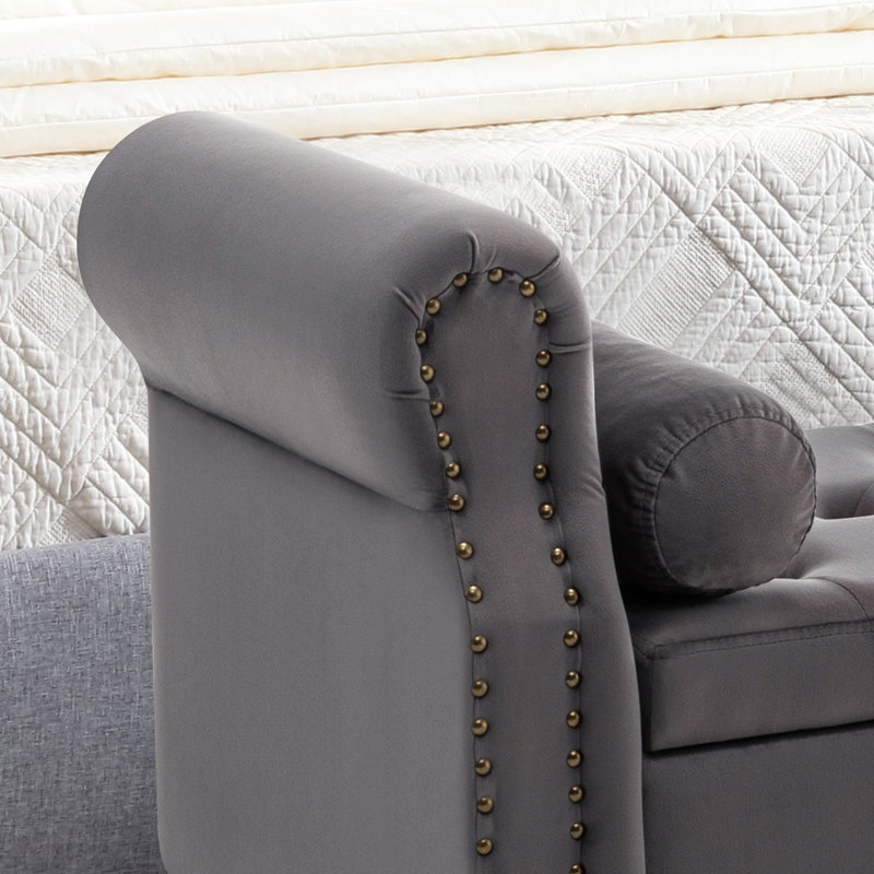 Minaal Velvet Upholstered with Arms Storage Bench, 26.4'' H X 66.9'' W X 16.9'' D, Dark Gray