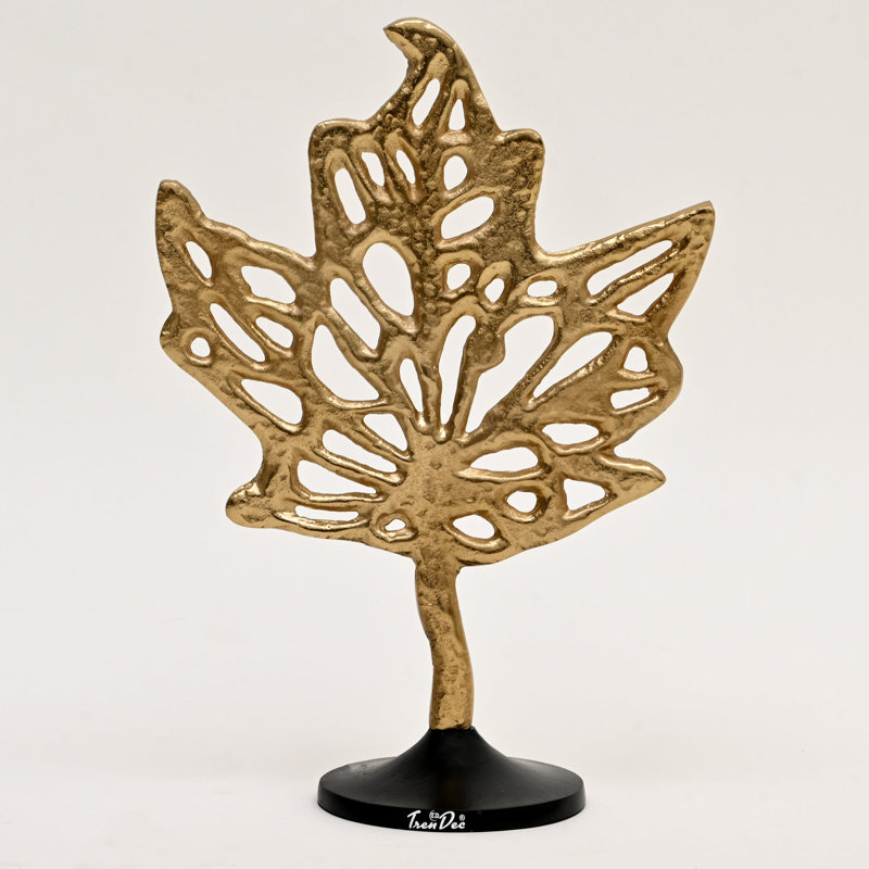 Aluminum Golden Maple Leaf Accent on Base – Stylish Table Décor Sculpture