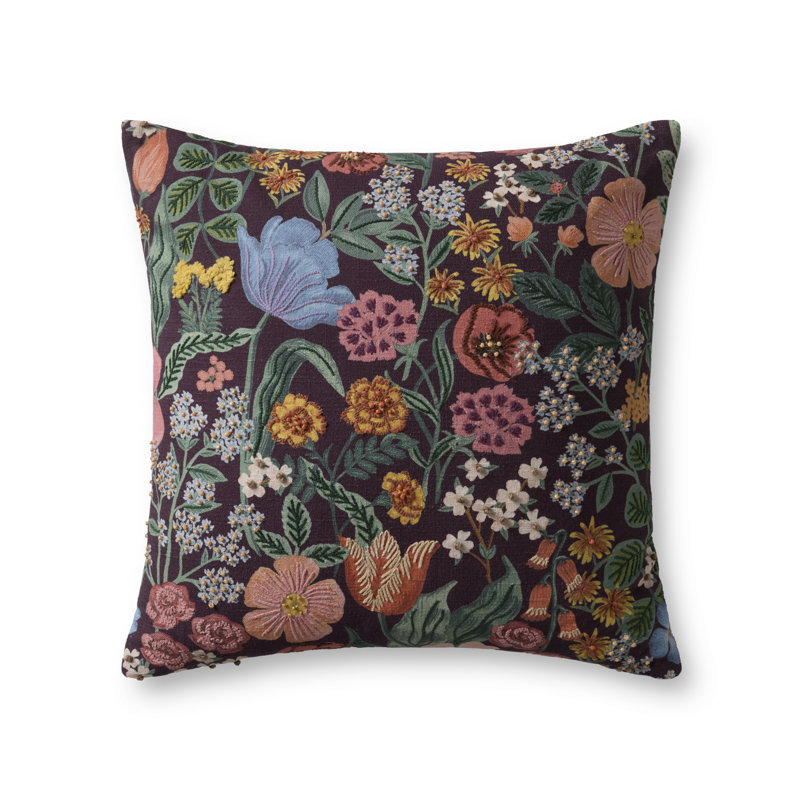 Rifle Paper Company x Loloi Burgundy Blossom Decorative Pillow, Polyester