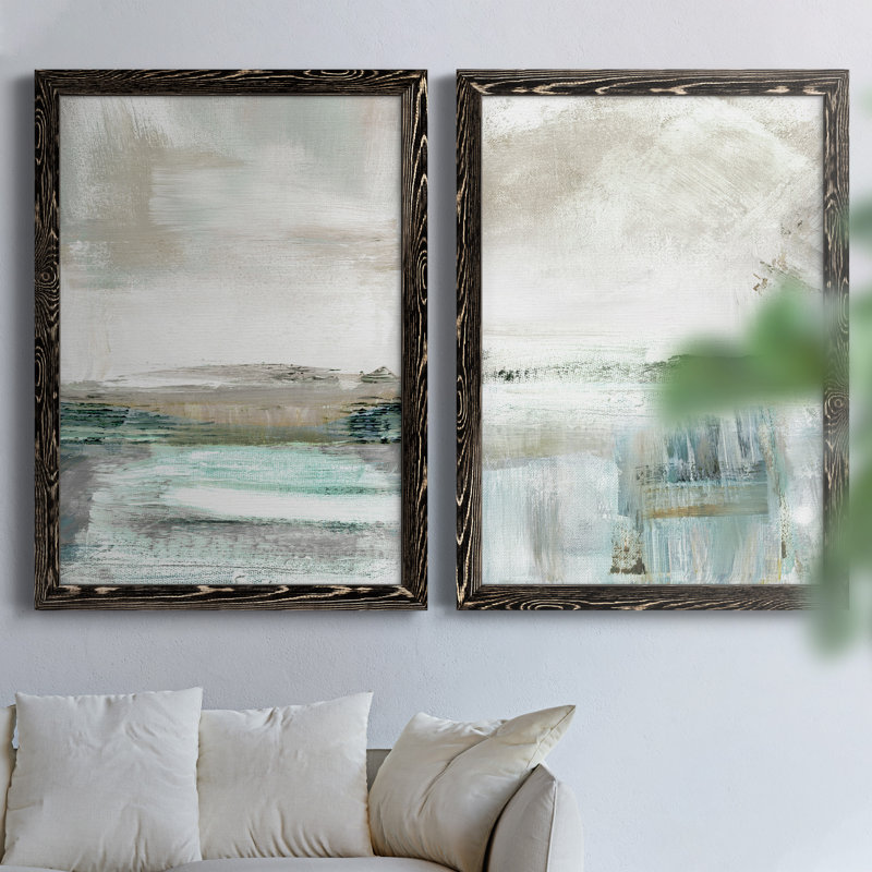 Summer Teal I - ensemble de 2 peintures sur toile encadrées, H 37,5 po x l 55 po x P 1,5 po, Cadre noir