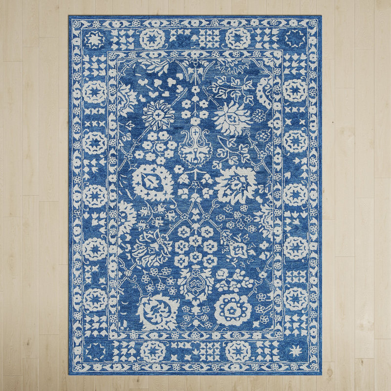 Handmade Blue and White Wool Tufted Area Rug 2' x 3'