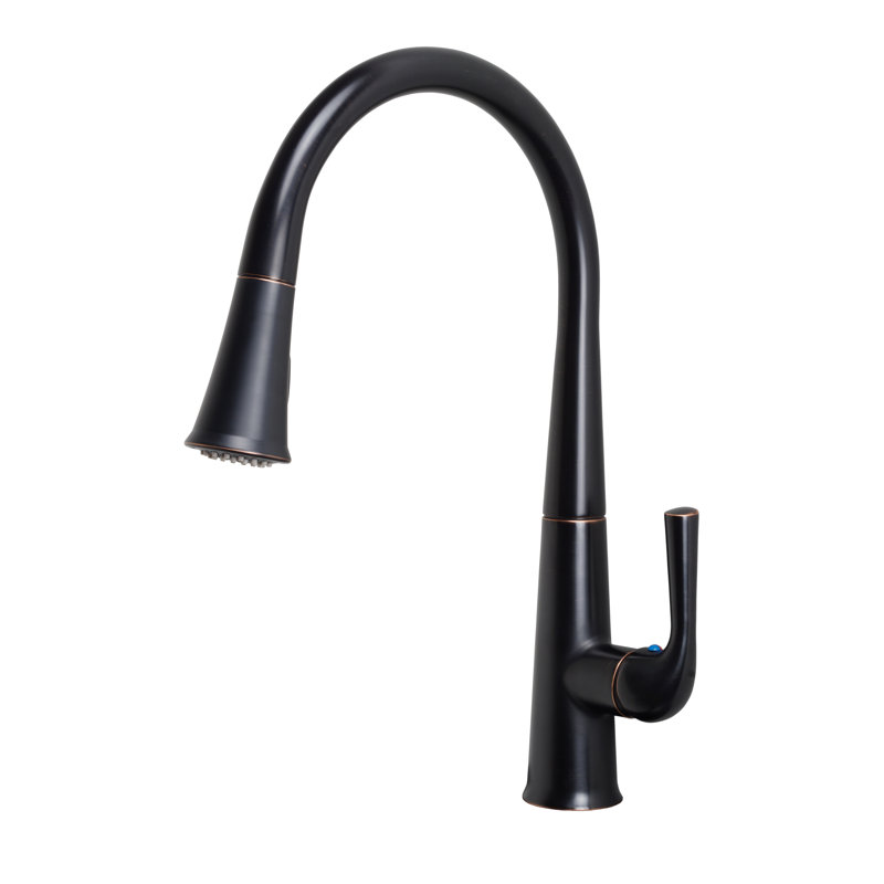 Robinet de cuisine à poignée simple Kree Classic Series à 1 trou avec bec rétractable - Bronze huilé