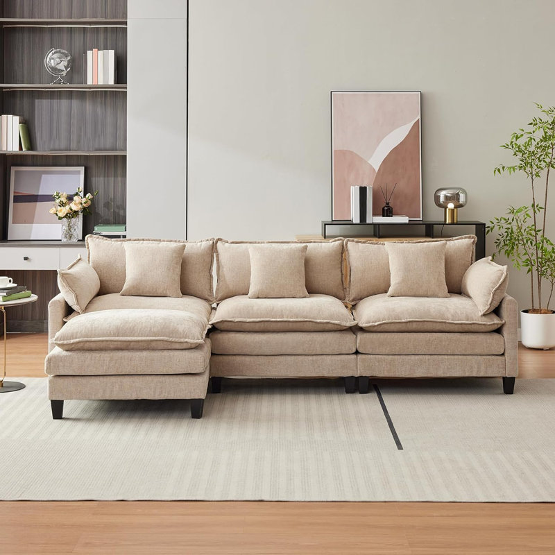 Canapé surdimensionné en forme de L de 112 po, canapé modulaire modulaire de 112 po, canapé convertible 3 places à assise profonde et repose-pieds, canapé en chenille minimaliste moderne de 170 livres pour le salon