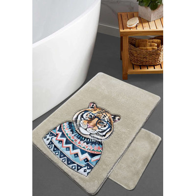 Ensemble de tapis de bain de luxe (2 pièces) de couleur pierre, 23,6 x 39,4 pouces et 19,7 x 23,6 pouces | 100% polyester, hauteur des poils de 6 à 12 mm | Base à pois antidérapante, lavable à la machine, impression numérique | Parfait pour les salles de bain élégantes
