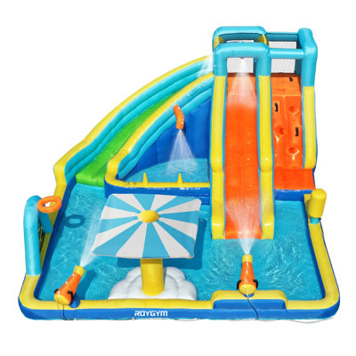 11-In-1 Kids Inflatable Water Slide Park With Dual Slides, Climbing Wall & 15" Pool – 750W Blower, Ages 3-8