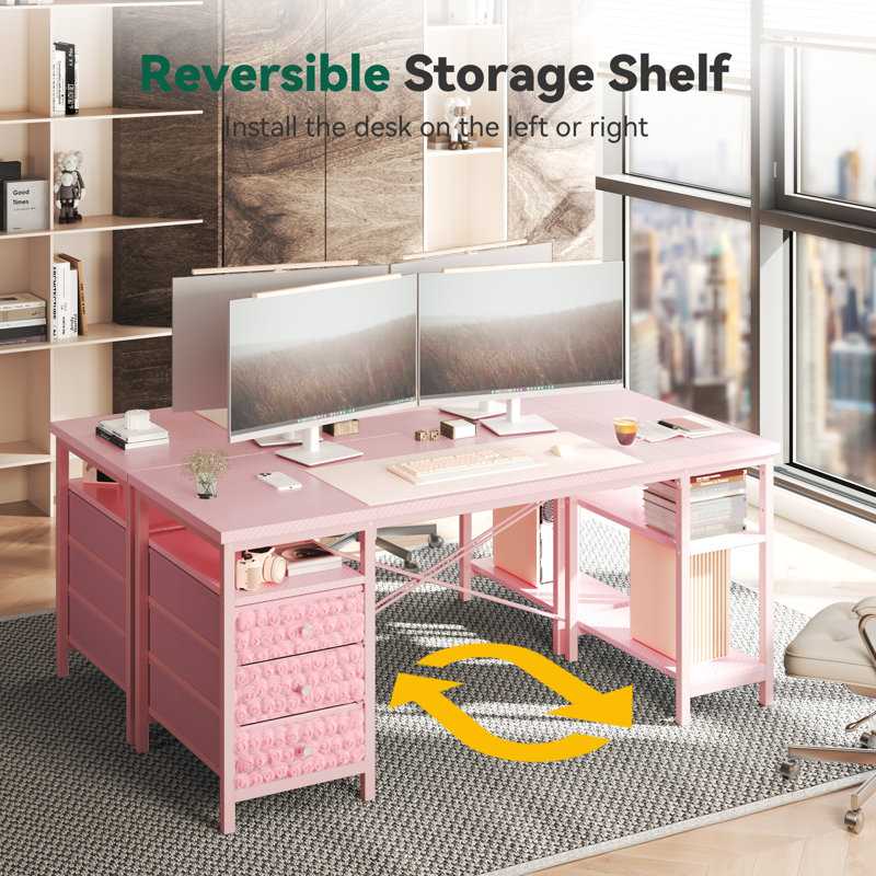 MDF Steel Computer Desk, 75cm H x 120cm W x 60cm D, Pink/Pink