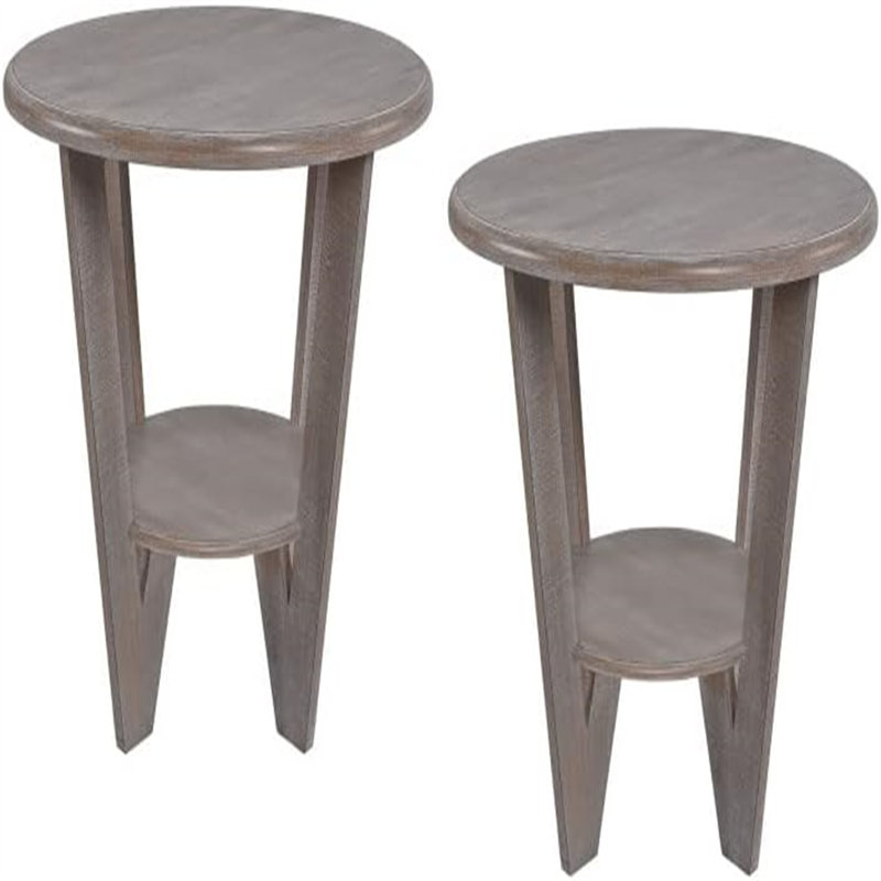 Table de bout rustique ronde - style champêtre français, finition en placage, fabrication robuste
