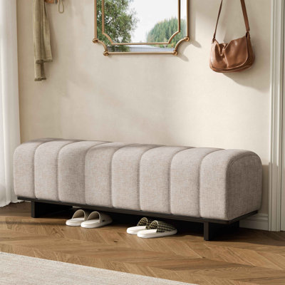 Banc de salle à manger d'intérieur, banc en tissu de chenille avec pieds en bois d'hévéa, 250 lb, siège confortable pour la salle à manger / salon