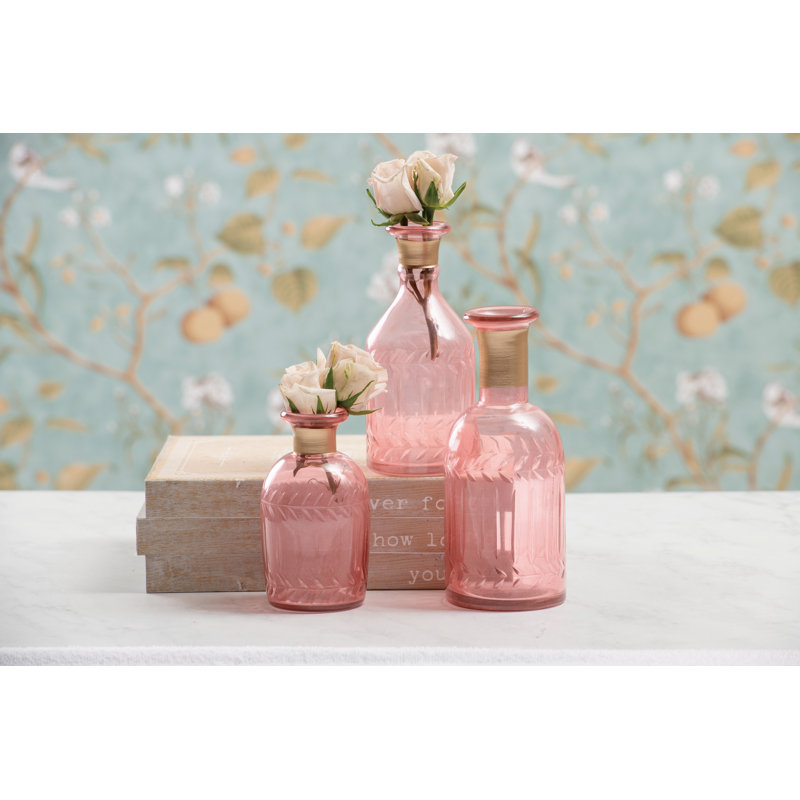 Vase en verre gravé rose 7,7 po