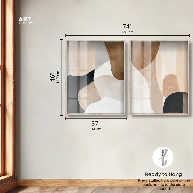 Ensemble de 2 décorations murales Boho Neutral Harmony Shadowbox, H 46 po x l 37 po, Cadre blond