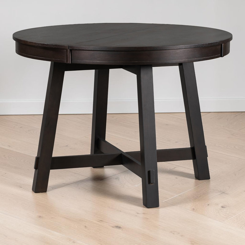 Table de salle à manger extensible, ronde à ovale, feuille amovible de 16 po, placage de chêne, base à pieds croisés, maison de campagne moderne, salle à manger