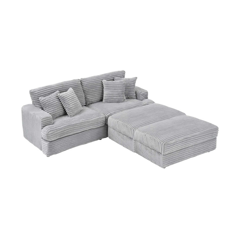 Un canapé en velours côtelé de 88,58 pouces avec deux pieds de rangement et quatre coussins, aussi doux qu'un nuage, un canapé paresseux élégant qui convient au salon et au bureau