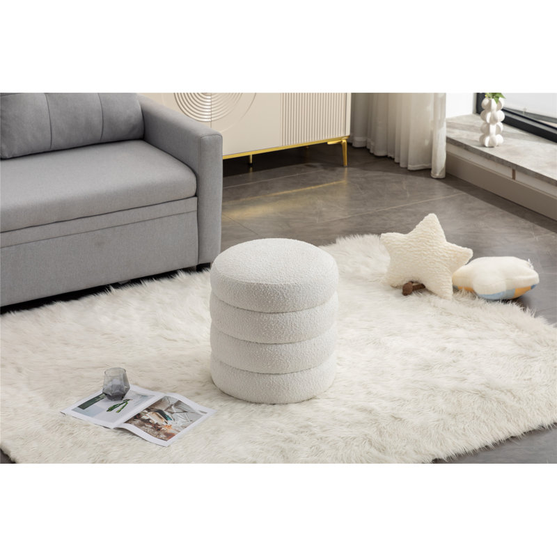 18.5'' Counter Footrest Stool,Boucle Ottoman, White