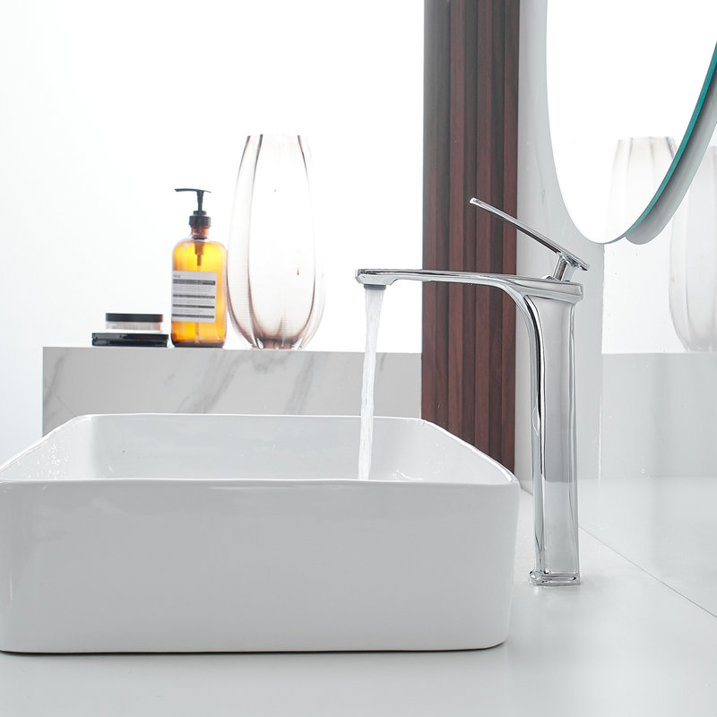 Polished Chrome Single Handle Vessel Sink Faucet with Pop-Up Drain