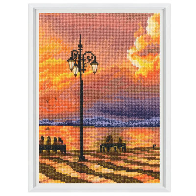 Trousse de broderie au point de croix comptée « Romance au coucher du soleil » (Promenade au bord de la mer) par RTO M1025