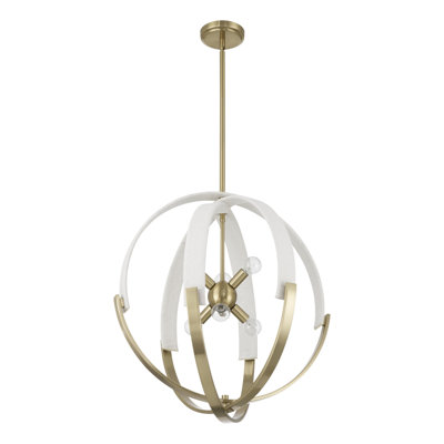 Lustre en corde de laiton et de coton crème 6 lumières 23 pouces Bronaugh