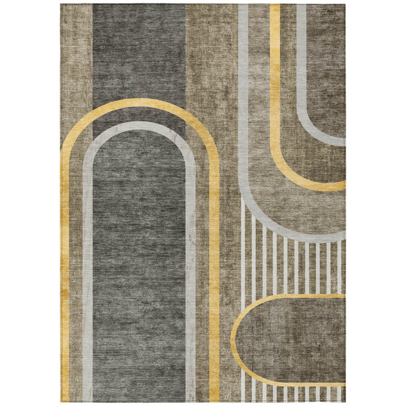 Washable Geometric Indoor / Outdoor Rug, Rectangle 9' x 12'