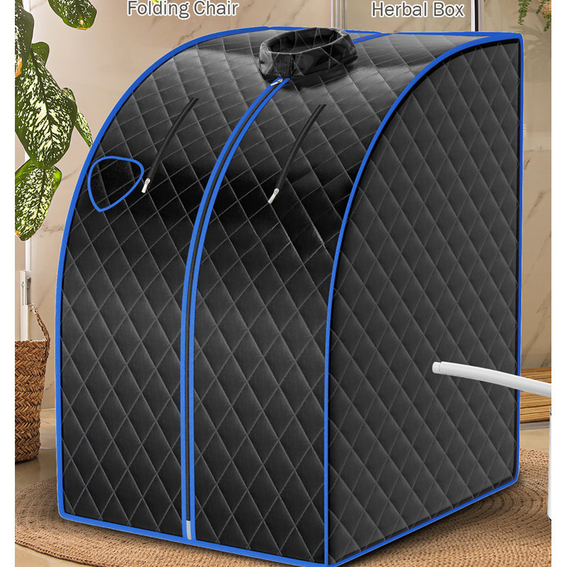 Black Portable Personal Steam Sauna with Folding Chair and Remote Control