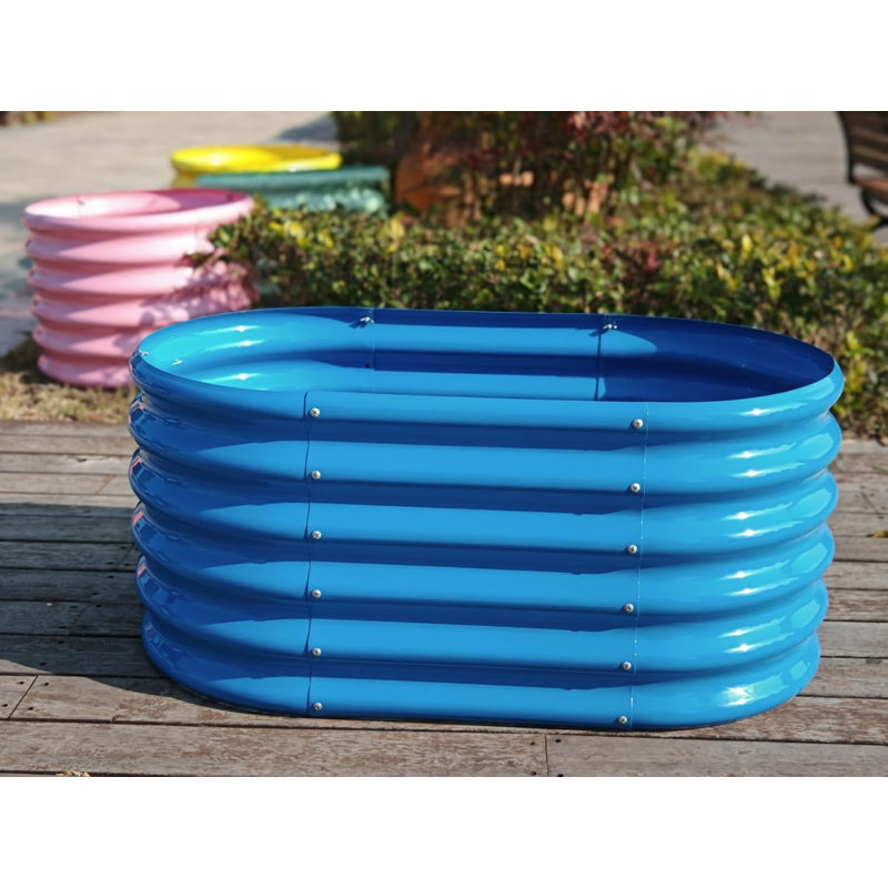 Kids Raised Garden Beds Outdoor (3-Pack)-40X24X18In Oval Round Galvanized Metal Planter Box For Planting Vegetables, Flowers, Fruits, Eco-Safe & Easy Setup