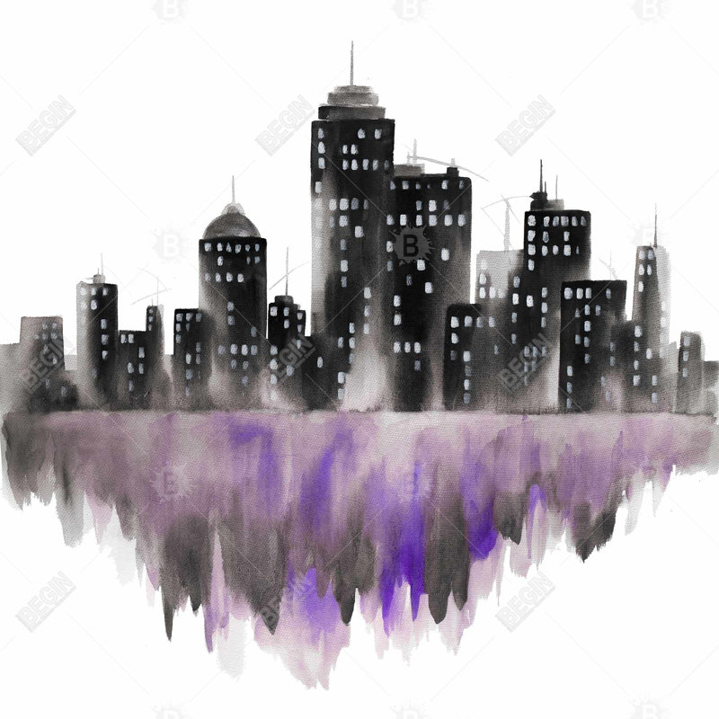 «Mauve aquarelle paysage urbain» sur toile