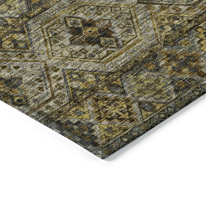 Tapis intérieur lavable à médaillon doré et brun 8 pi x 10 pi