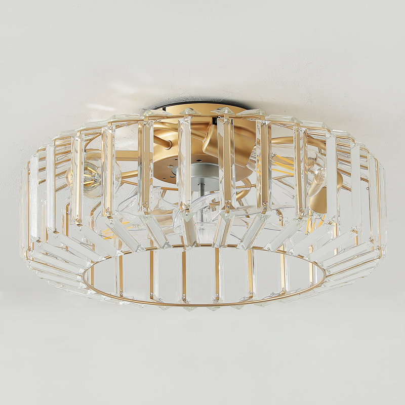 19” Glass Caged Ceiling Fan with Light, 4-light Glass Indoor Enclosed Caged Flush Mount Ceiling Fan with Light and Remote Control