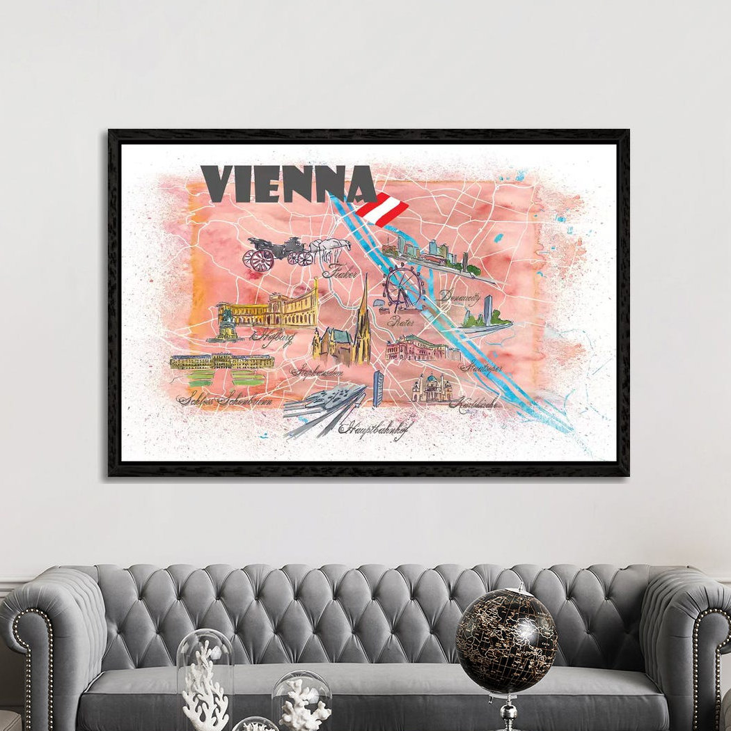 Vienna Austria Illustrated Map by Markus & Martina Bleichner - Painting on Canvas
