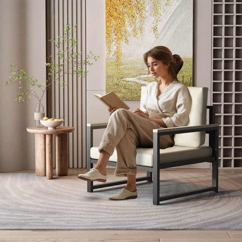 Zindanlari Faux Leather Armchair, White Faux Leather