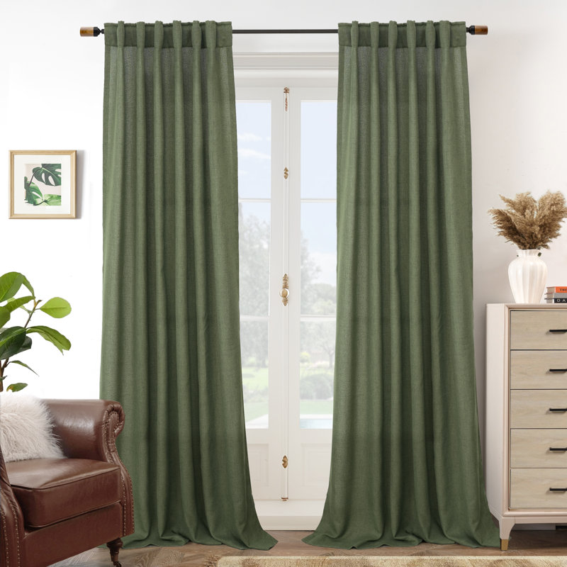 Janie Rod Pocket Semi-Sheer Curtain Panel Pair, 52" W x 84" L, Olive Green