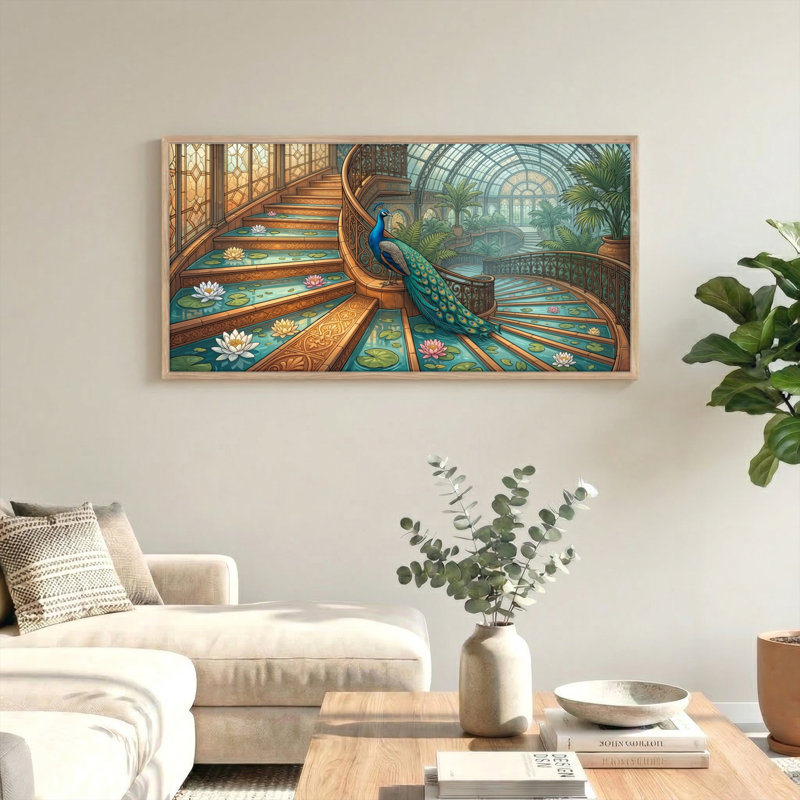 Ensemble de 1 tableau sur toile « Jardin de paons », L 46 po x H 24 po, Naturel