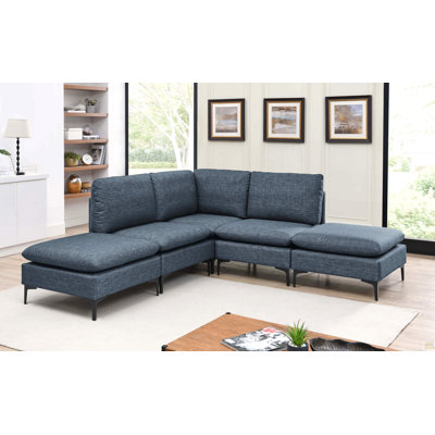 Linen Upholstered Modular Sectional With Metal Legs