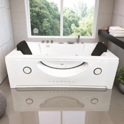 Baignoire tourbillon blanche 2 personnes 71 po x 36 po avec double pompe, chauffage et panneau avant en verre Harmony